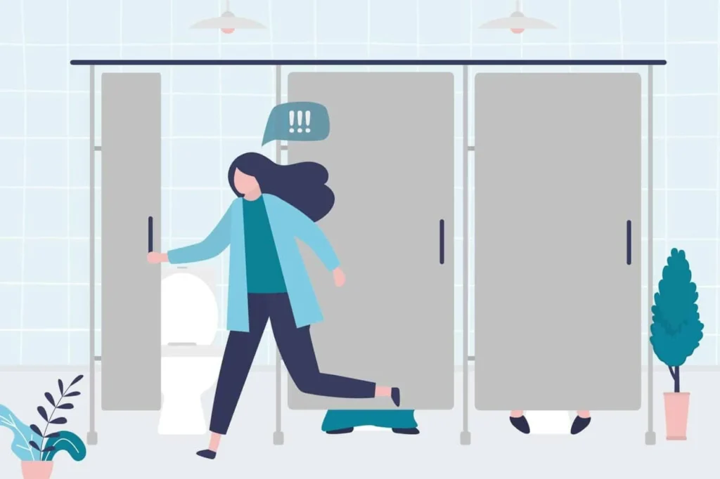 graphic of Urine incontinence Wentworth woman running to the toilet.