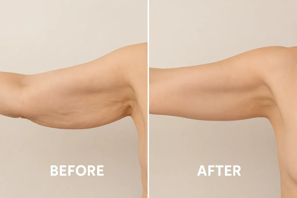 Picture of LA LIPO Wentworth before and after results of skin tightening treatment on the upper arms.